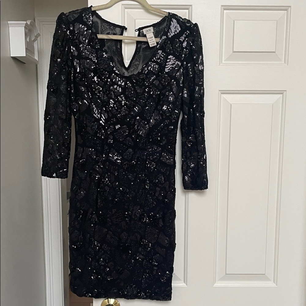 Cache Black Sequin Mini Dress with V-Neck